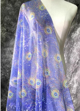 Blue Purple Peacock Feather Mesh Fabric, Wedding Dress Mesh Fabric, Cosplay Dress Fabric, Fabric by the  yard
