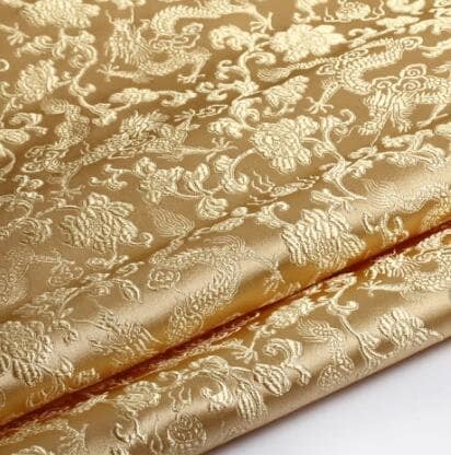 SALE, Light gold color brocade fabric with Chinese Loong Pattern, Jacquard Fabric, by the yard
