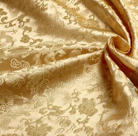 SALE, Light gold color brocade fabric with Chinese Loong Pattern, Jacquard Fabric, by the yard