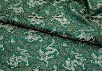 Dark green color brocade fabric with Chinese gold dragon pattern, jacquard fabric, cosplay dress fabric, fabric by the yard