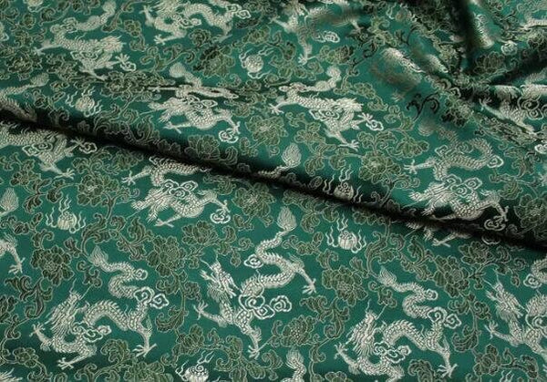 Dark green color brocade fabric with Chinese gold dragon pattern, jacquard fabric, cosplay dress fabric, fabric by the yard