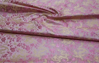 Pink gold color brocade fabric with Chinese dragon pattern, jacquard fabric, by the yard