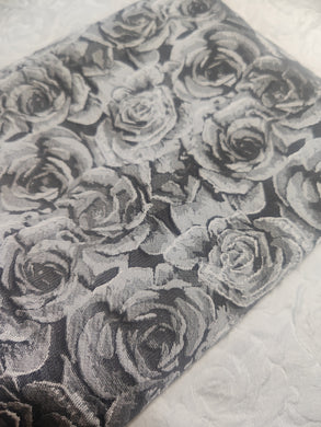 High quality black grey color jacquard fabric, cosplay dress fabric, 3D rose pattern jacquard fabric, fabric by the yard