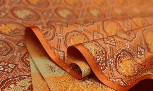 Orange Magnolia Flower Fabric, jacquard fabric, fabric by the yard