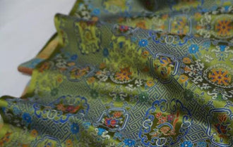 Green Color Brocade Fabric, jacquard fabric, fabric by the yard