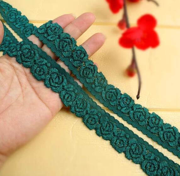 2.5cm dark green lace trim, elastic lace trim, embroidered lace trim - 2.5m (0.98")-for 2 yards long