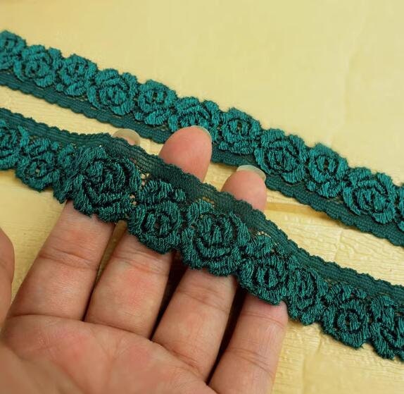 2.5cm dark green lace trim, elastic lace trim, embroidered lace trim - 2.5m (0.98")-for 2 yards long
