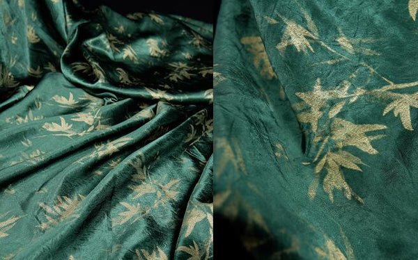 100% Acetate silk fabric, dark green fabric with bamboo leaf, printed fashion fabric, soft and smooth fabric,  for Summer clothes, pants
