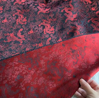 30%Off-Yellow gold/black red/light grey silk jacquard fabric, silk brocade fabric, Chinese style fabric,  dragon pattern fabric