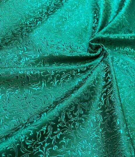 Dark green color brocade fabric with wheat spike pattern , jacquard fabric, Cosplay fabric, by the yard