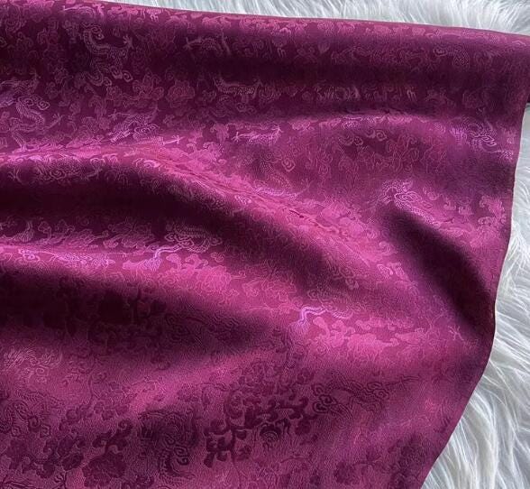 Dragon Pattern Purple Red Color Silk Jacquard Fabric, Chinese Cheongsam Clothing Silk Fabric, Dragon Pattern Silk Fabric