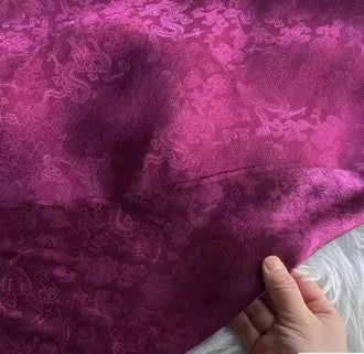 Dragon Pattern Purple Red Color Silk Jacquard Fabric, Chinese Cheongsam Clothing Silk Fabric, Dragon Pattern Silk Fabric