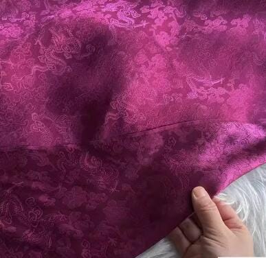 Dragon Pattern Purple Red Color Silk Jacquard Fabric, Chinese Cheongsam Clothing Silk Fabric, Dragon Pattern Silk Fabric
