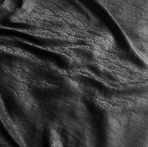 Black color silk jacquard fabric with clouds pattern, wedding dress fabric, Cosplay dress fabric