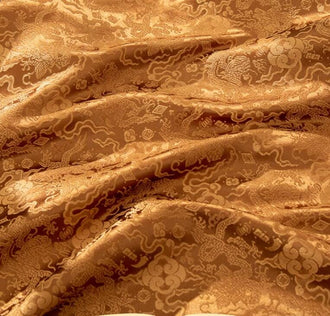 Bronze gold color brocade fabric with gold dragon pattern, jacquard fabric, cosplay dress fabric, by the yard