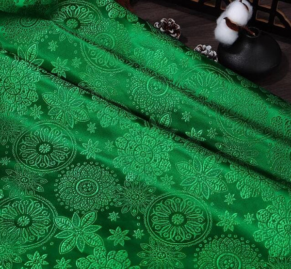 Green  Color Brocade Fabric, Flower Style Jacquard Fabric, Tang-suit Dress Fabric, by the yard