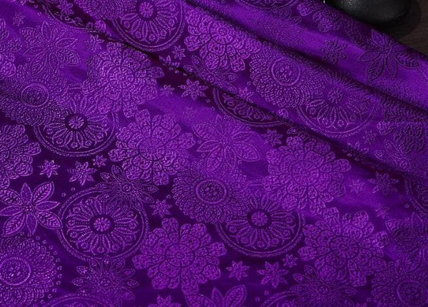Purple blue Color Brocade Fabric, Flower Style Jacquard Fabric, Tang-suit Dress Fabric, by the yard