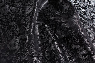 Black Color Brocade Fabric With Silver Dragon Pattern, Dragon Style Jacquard Fabric, Tang-suit Dress Fabric, by the yard