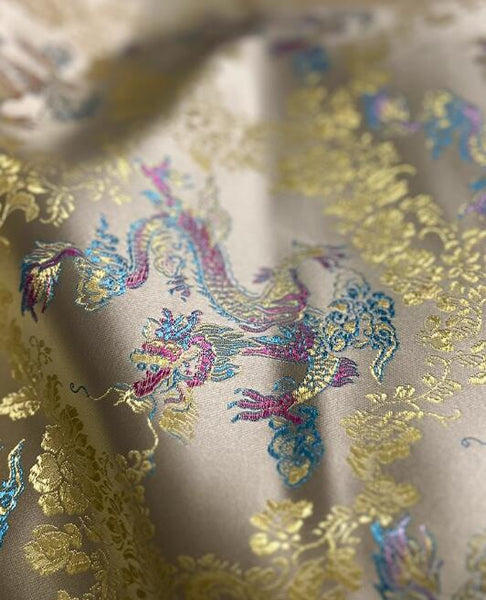 Blue purple color dragon brocade fabric, light gold color with dragon pattern jacquard fabric, fabric by the yard