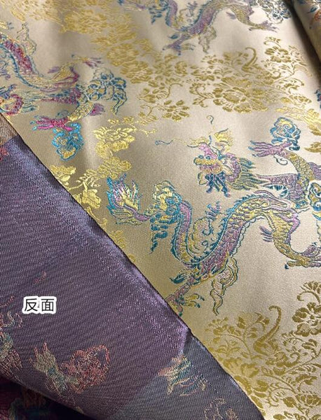 Blue purple color dragon brocade fabric, light gold color with dragon pattern jacquard fabric, fabric by the yard