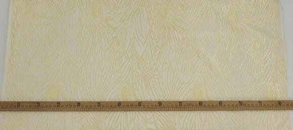 SALE, Off-white color brocade fabric with yellow peacock feather pattern, cosplay dress fabric, wedding brocade fabric, by the yard