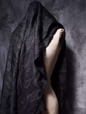 SALE, black color thin jacquard fabric with peacock feather pattern, cosplay dress fabric, wedding jacquard fabric, by the yard