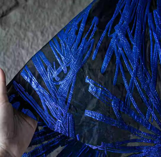 2 Color blue black/red black color jacquard fabric with fireworks pattern, wedding party dress fabric, Cosplay dress fabric,