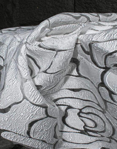 Hollow rose pattern organza fabric, off-white color floral jacquard organza fabric, wedding organza dress fabric, designer fabric