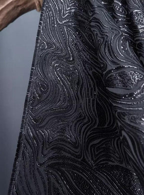 Black Water Ripple Jacquard Fabric, Shiny Black Color Jacquard Fabric, Wedding Fabric, fabric by the yard