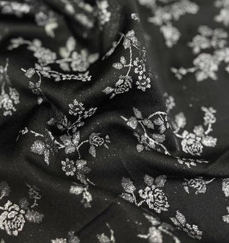 Black Color Jacquard Fabric, Rose pattern Jacquard Fabric, Designer Fabric,  Wedding Jacket Dress Fabric, by the yard