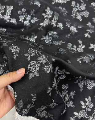 Black Color Jacquard Fabric, Rose pattern Jacquard Fabric, Designer Fabric,  Wedding Jacket Dress Fabric, by the yard