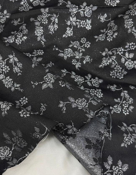 Black Color Jacquard Fabric, Rose pattern Jacquard Fabric, Designer Fabric,  Wedding Jacket Dress Fabric, by the yard