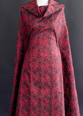 On sale-Black red color jacquard fabric with rose pattern, cosplay dress jacquard fabric by the yard