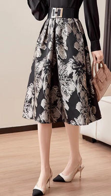 Black color jacquard fabric with big flower pattern, wedding skirt jacquard fabric, fabric by the yard