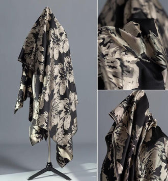 Black color jacquard fabric with big flower pattern, wedding skirt jacquard fabric, fabric by the yard