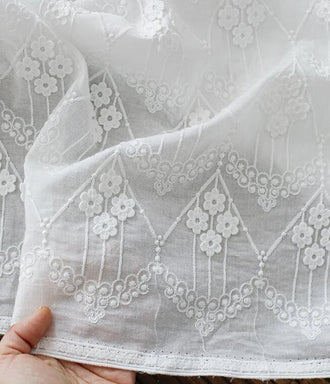 SALE, 100% cotton fabric, off-white color floral embroidery, handmade cotton fabric, DIY dress fabric, by the yard