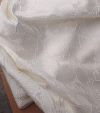 High Quality Off-white Color Lotus Style Jacquard Fabric, Wedding Dress Jacquard Fabric, Fabric by the yard