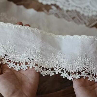 SALE, off-white color lace trim, cotton lace trim, wedding lace trim, by the yard - (9cm)3.54" wide-for 2 yards long