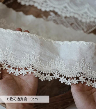 SALE, off-white color lace trim, cotton lace trim, wedding lace trim, by the yard - (9cm)3.54" wide-for 2 yards long