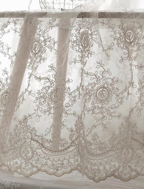 Cream white/pure white color embroidery flower  fabric, wedding lace fabric, scallop edge lace by the yard