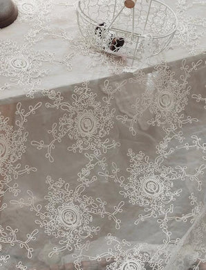 Cream white/pure white color embroidery flower  fabric, wedding lace fabric, scallop edge lace by the yard