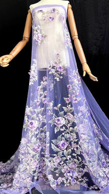 High quality embroidered flower mesh fabric, sequins flower mesh fabric, light purple wedding dress fabric, fabric by the yard