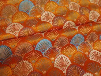 2 Color Shell style brocade fabric, orange/green color jacquard fabric, cosplay dress fabric