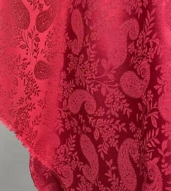Red Color Jacquard Fabric, Acetate Satin Fabric, Cashew Style Gloss Fabric, Wedding Dress Fabric, Fabric by the yard