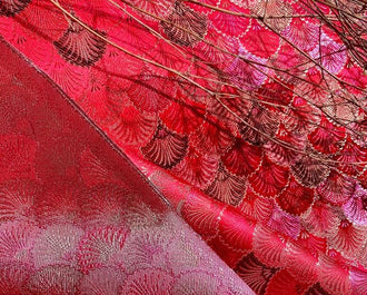 Wide  red pink color brocade fabric, shell style brocade fabric, jacquard fabric, cosplay dress fabric
