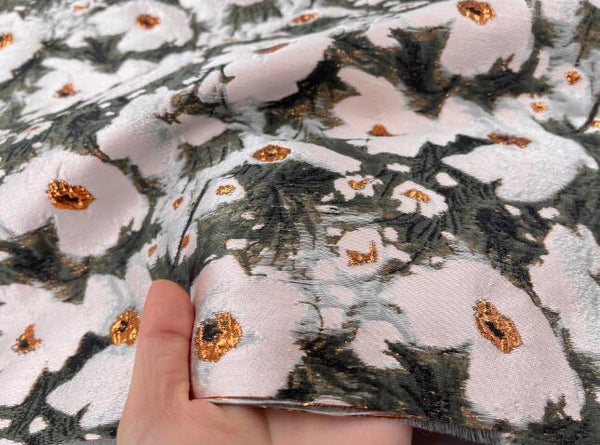 Vintage Pink Gold Flower Leaf Jacquard Fabric for Spring/Summer Skirt Designer Fabric, Fashion Jacquard Fabric, Fabric by the yard