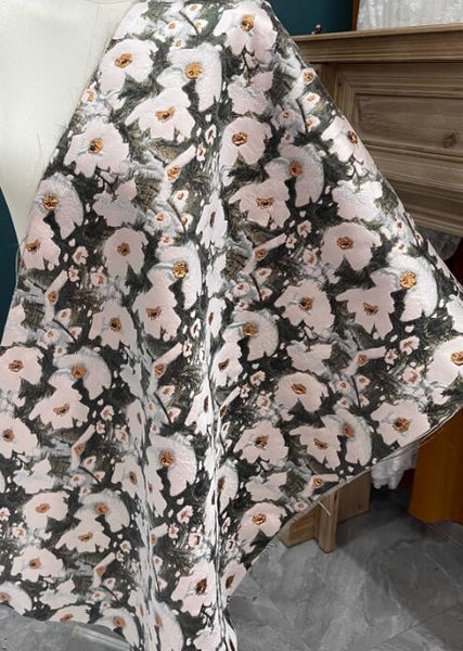Vintage Pink Gold Flower Leaf Jacquard Fabric for Spring/Summer Skirt Designer Fabric, Fashion Jacquard Fabric, Fabric by the yard