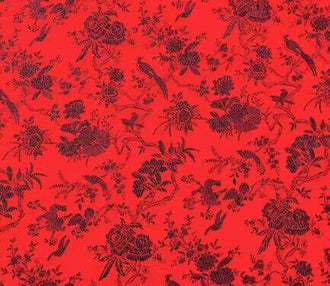 Red Color Brocade Fabric with Black Bird Style, Cheongsam Fabric, Chinese Style Fabric, Jacquard Fabric, Fabric by the yard