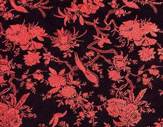 Black Color Brocade Fabric with red bird, Cheongsam Fabric, Chinese Style Fabric, Wedding Jacquard Fabric, Fabric by the yard