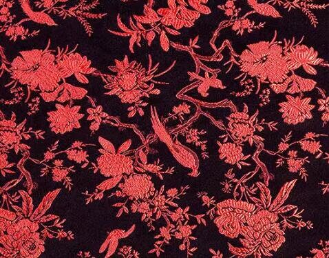 Black Color Brocade Fabric with red bird, Cheongsam Fabric, Chinese Style Fabric, Wedding Jacquard Fabric, Fabric by the yard